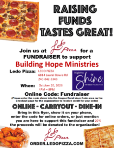 Building Hope Ministries fundraiser at Ledo Pizza Oct 20
