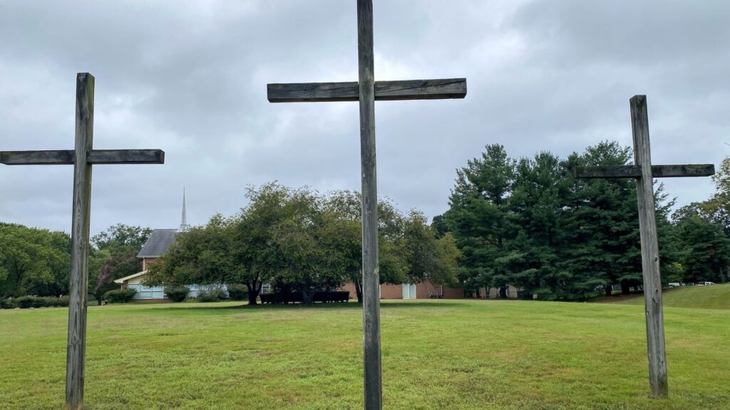 crosses on front lawn
